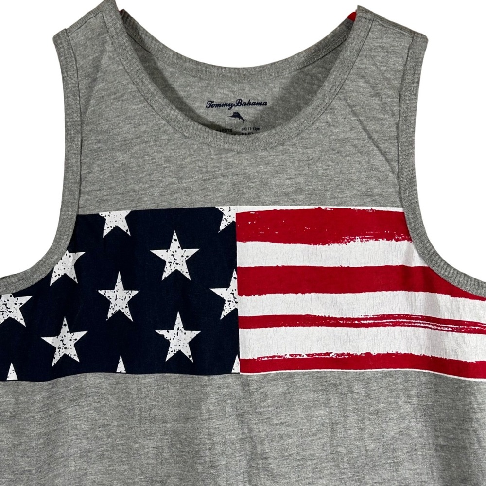 Tommy Bahama Kids Gray American Flag Graphic Tank Top Size L 10/12 Patriotic